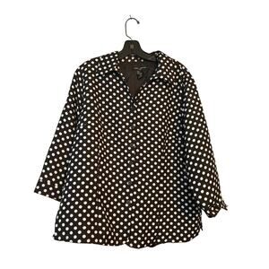 Ann Carson Woman 100% Silk Black Polka Dot Top Cuffed Sleeves Plus Sz 1X